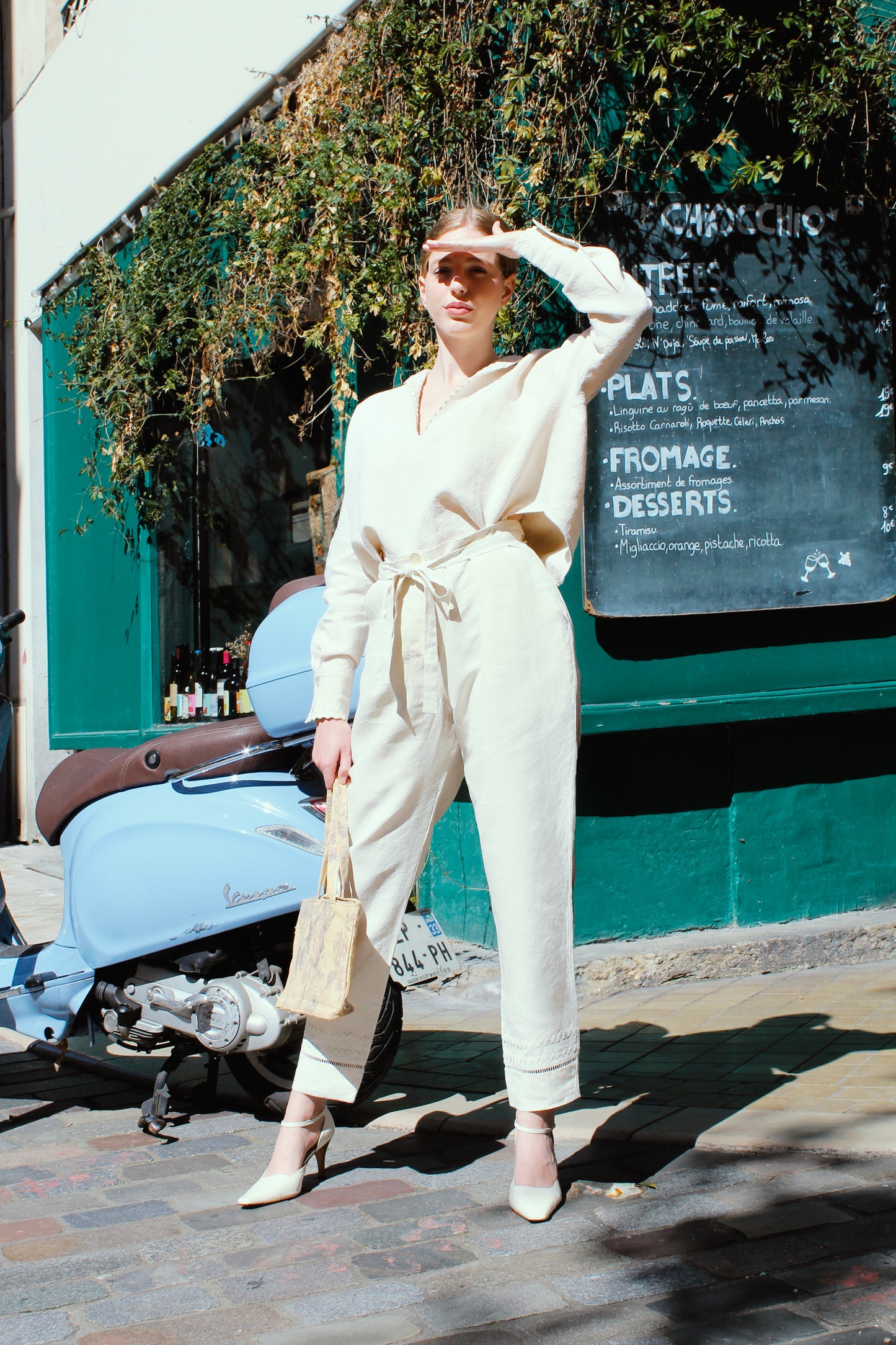 PANTALON PAILLET - BEIGE BRODÉE