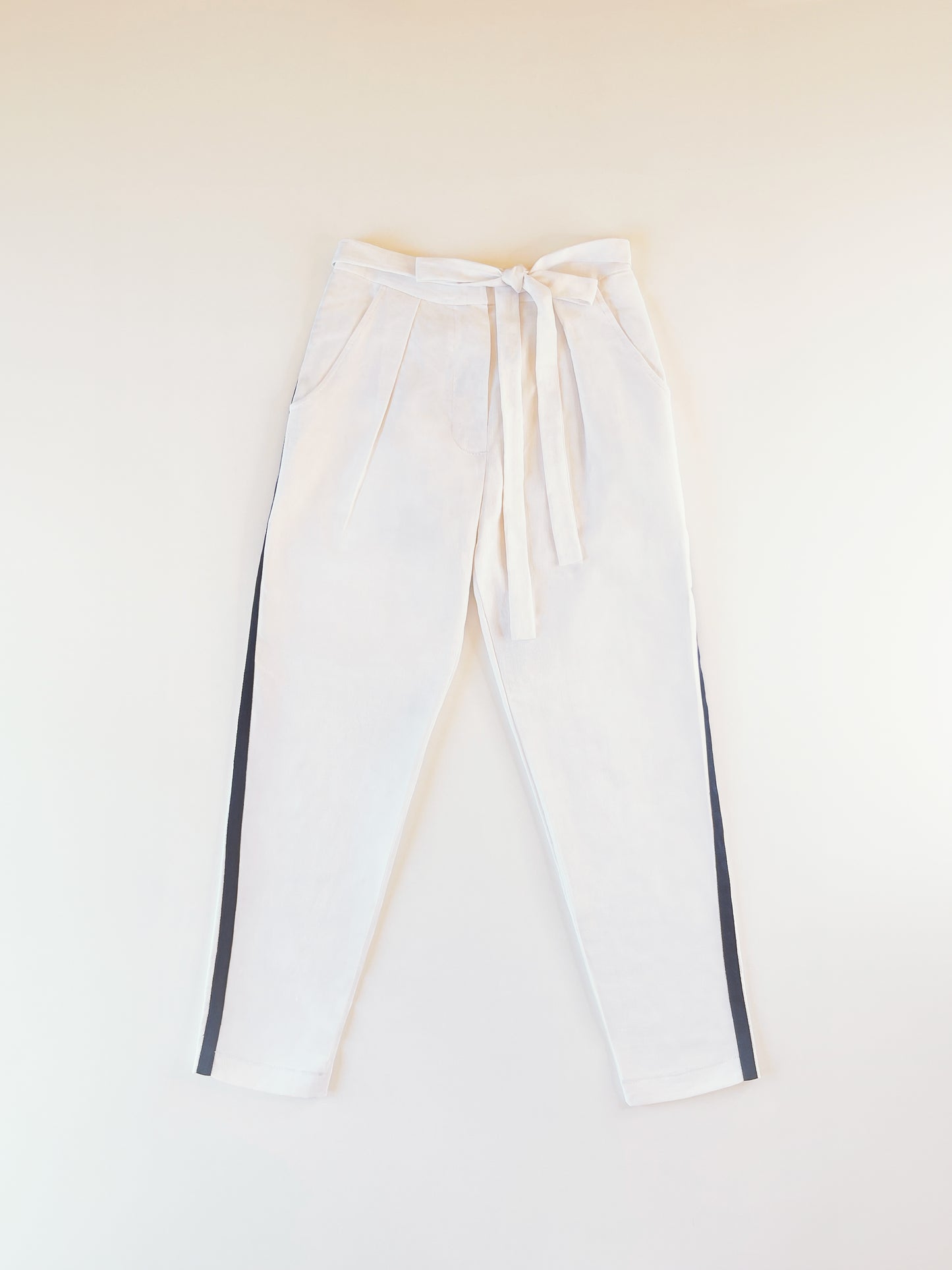 PANTALON PAILLET - BLANC BANDE BLEU MARINE