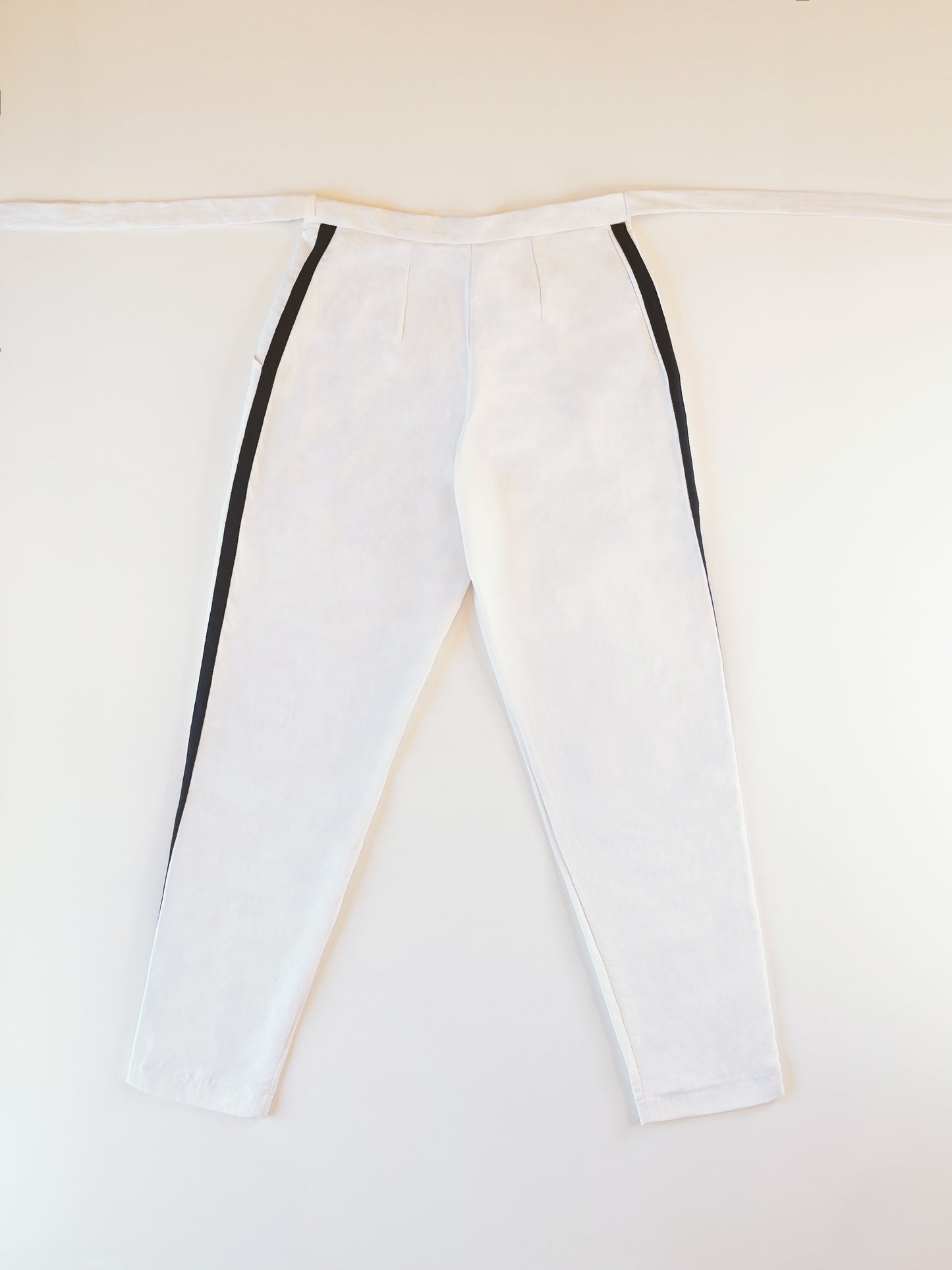 PANTALON PAILLET - BLANC BANDE BLEU MARINE